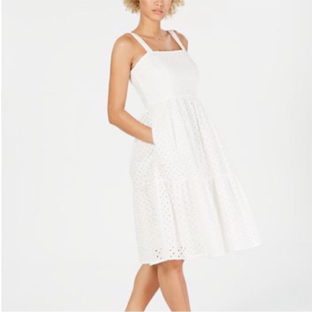 NEW Vince Camuto 100% cotton White Eyelet A-line Dress Sundress sleevele…
